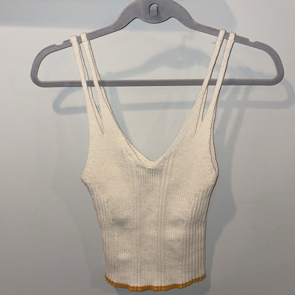 Anthropologie Pilcro Double Strap Ribbed Sweater Tank Size XS Cream/Dark Yellow - Picture 8 of 12